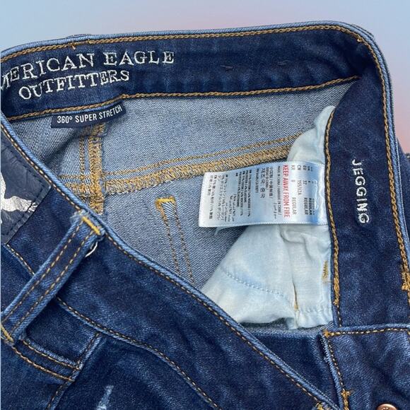 AMERICAN EAGLE Women’s 0 Skinny Distressed Blue Jeggings - Picture 3 of 4